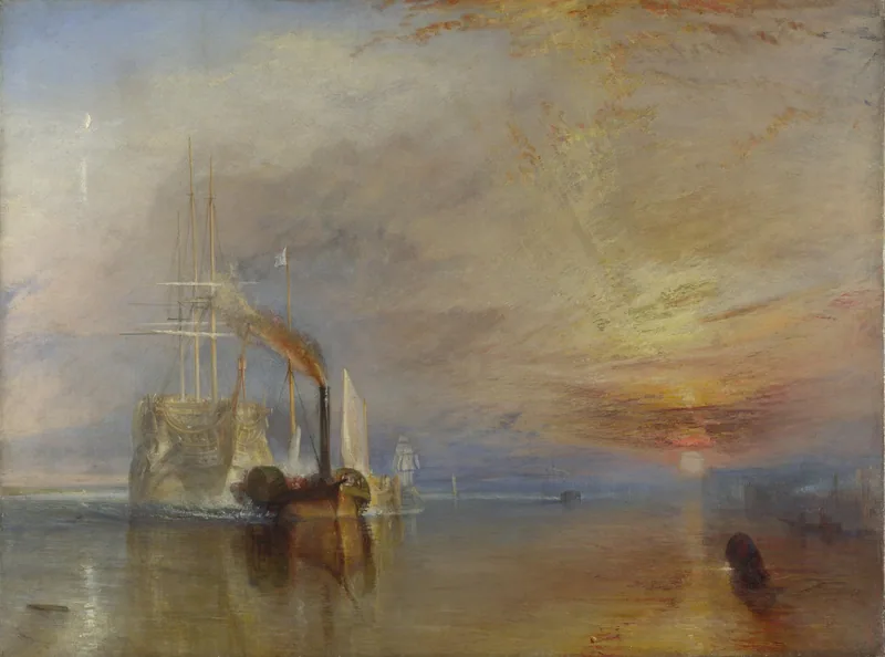 Turners maleri The Fighting Temeraire, der en slepebåt trekker et gammelt seilskip mot solnedgangen